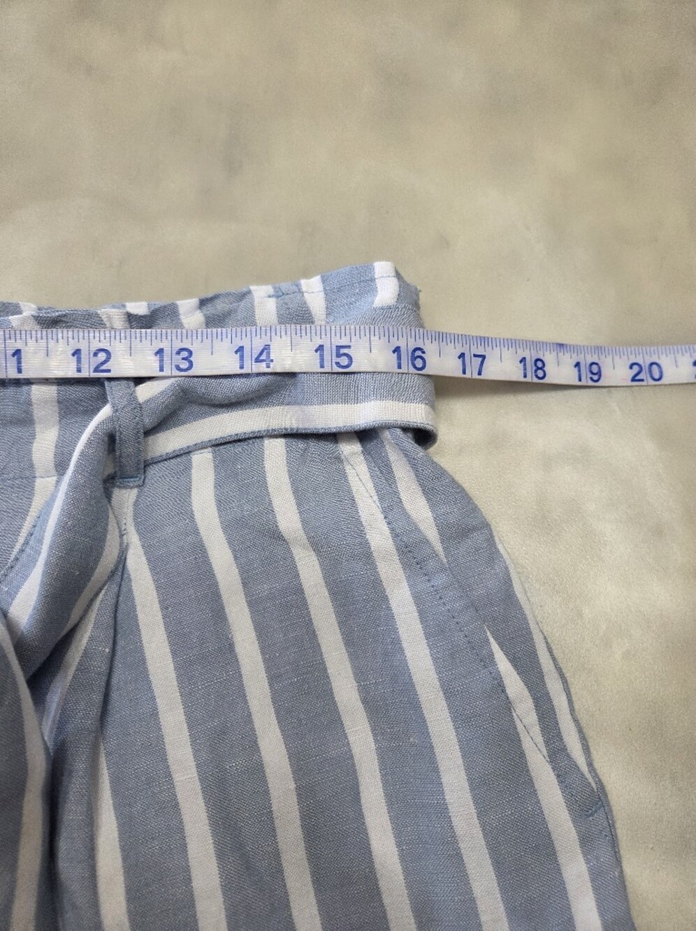 LOFT Blue/White Striped Cropped Pants Linen Blend Waist Tie NWT Size M - Picture 8 of 10
